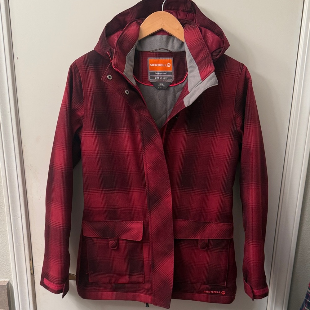 Merrell Women's Dark Red Plaid Utility Fall Winter Jacket